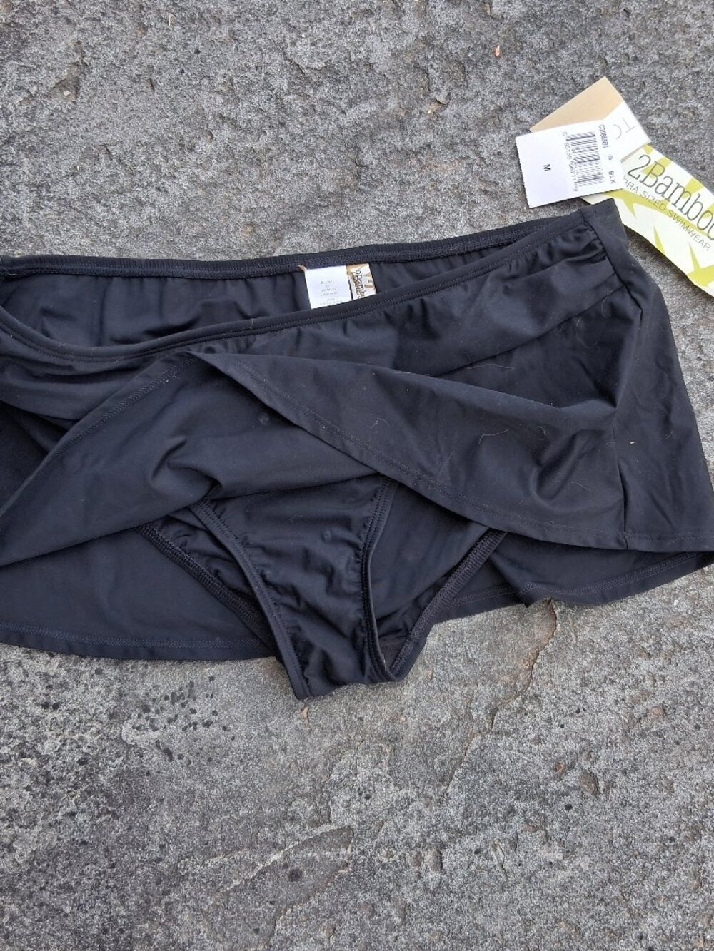 2Bamboo Black Skirted Bikini Bottom Medium NEW